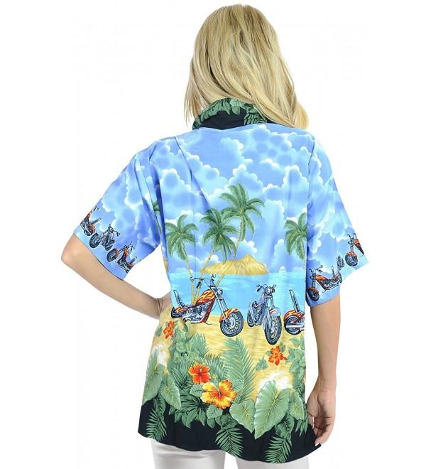 Women Hawaiian Shirt Blouses Beach Top Tank Casual Aloha Boho Holiday Babefriend Bright Blue