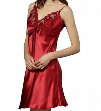 Women's Nightgowns Classic Silk Lace Pajamas - Wine Red - CY11A4OJ7I9