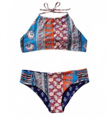 Womens Padded Two Piece Vintage Halter Bikini Swimsuit - Multicolor ...
