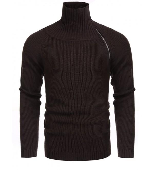 Men's Turtleneck Sweater Ribbed Relaxed Fit Pullover Raglan Knitted ...