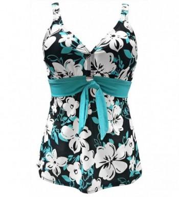 Women's Vintage Swimsuit Floral Tie-Front Tankini Top Beach Swimwear ...