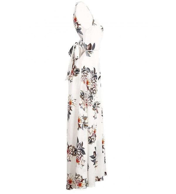 Women's Halter Neck Backless Floral Print Maxi Wrap Dress Party - White ...