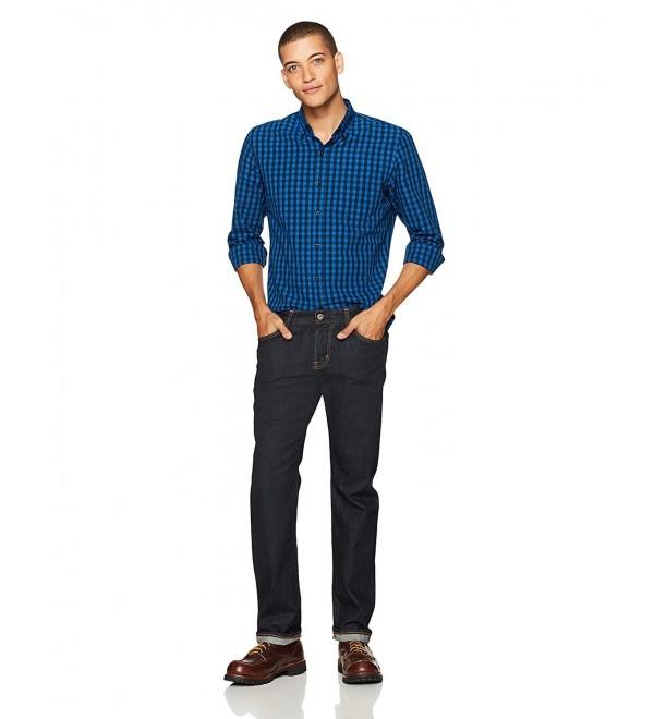 Men's Standard-Fit Long-Sleeve Gingham Slub Shirt - Blue True - CA184WN5ME2