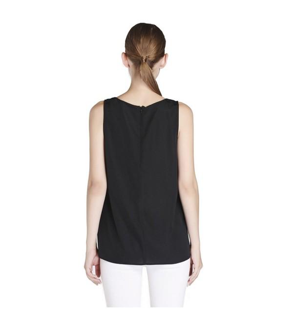 Women's Top Asymmetric Neckline Sleeveless Chiffon Blouse - Black ...