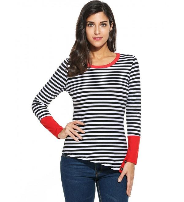 Women Basic Long Sleeve Striped T Shirt Colorblock Loose Tunic Tops ...