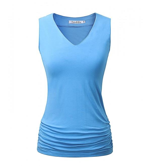 Women Fitted V Neck Ruched Tank Tops Shirring Shirts For Office Wear ...