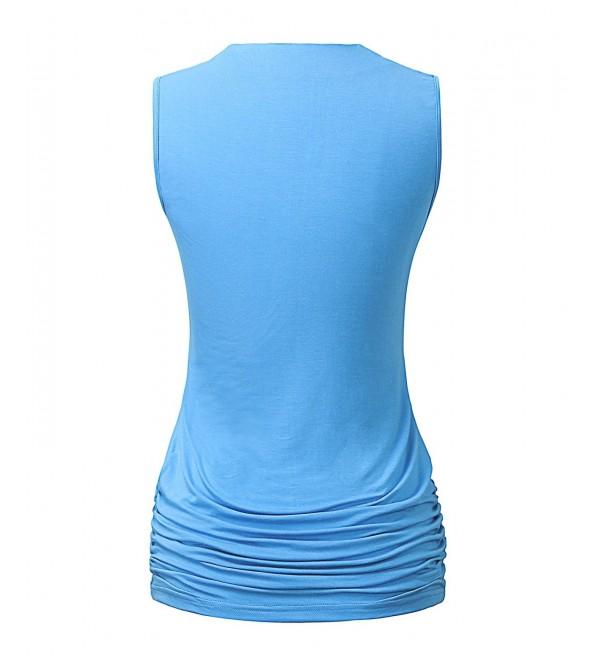 Women Fitted V Neck Ruched Tank Tops Shirring Shirts For Office Wear ...