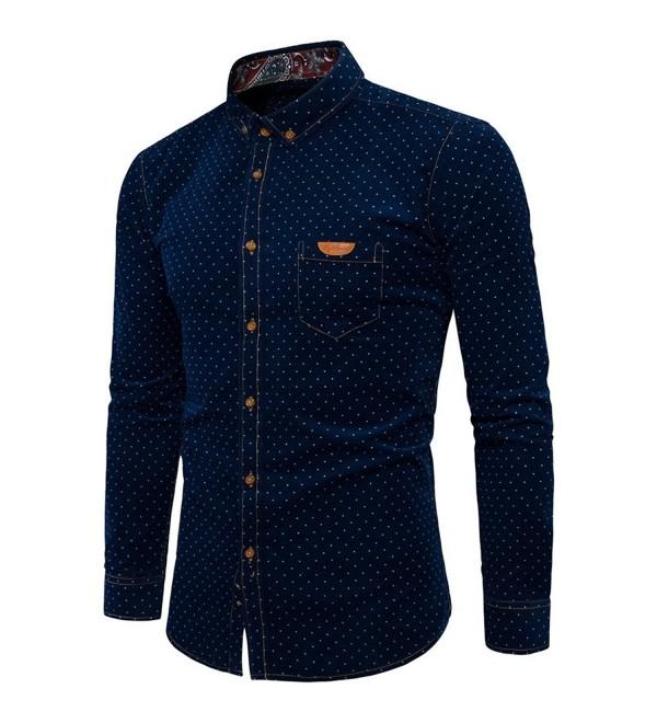 Men's Shirts Button Down Long Sleeve Polka Dots Slim Fit - Dark Blue 1 ...