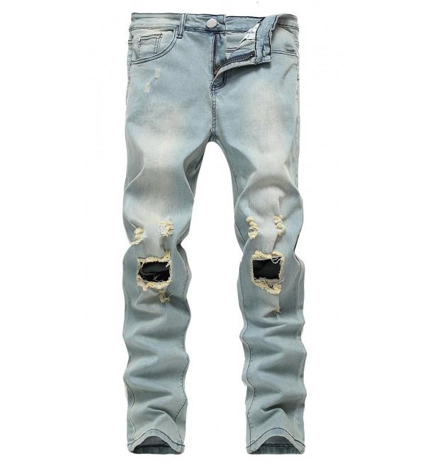 Men's Light Blue Ripped Skinny Distressed Destroyed Slim Jeans Pants ...