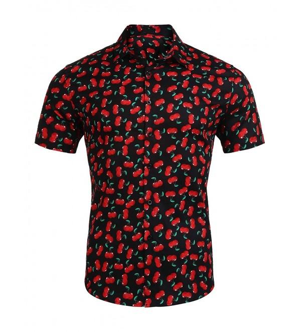 Mens Hawaiian Shirts Printed Short Sleeve Button Down Shirt - Cherry ...