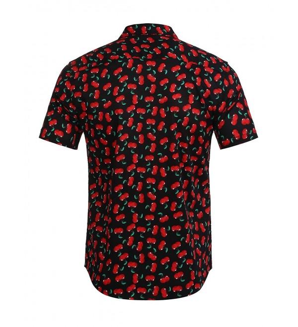 Mens Hawaiian Shirts Printed Short Sleeve Button Down Shirt - Cherry ...