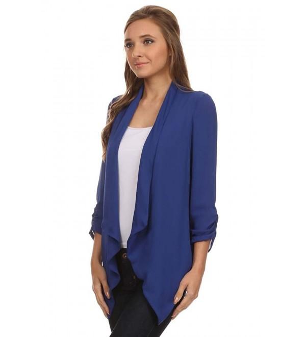 Women's Solid Asymmetric Hem Open Front Jackets. MADE IN USA - R-blue ...