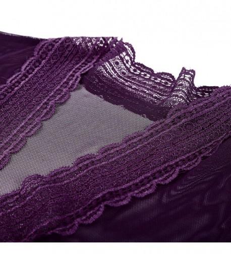 Sexy Women Lingerie Robe Lace Nightwear Babydoll Sets Of 3 - Purple ...