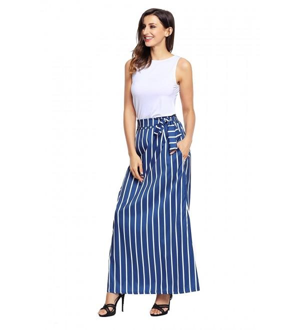 Women's High Waist Vertical Striped Maxi Skirt Long Skirts with Pocket ...