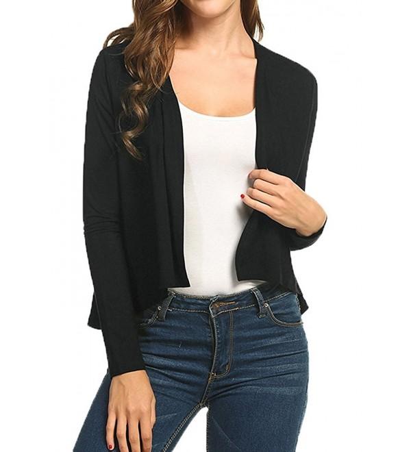 Womens Basic Long Sleeve Open Front Cropped Cardigan Asymmetrical Hem ...