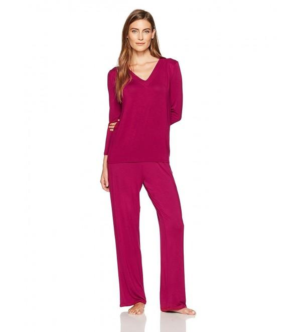 Women's Long Sleeve Pleated V-Neck Jersey Pajamas - Berry - CM17YY5NH9C