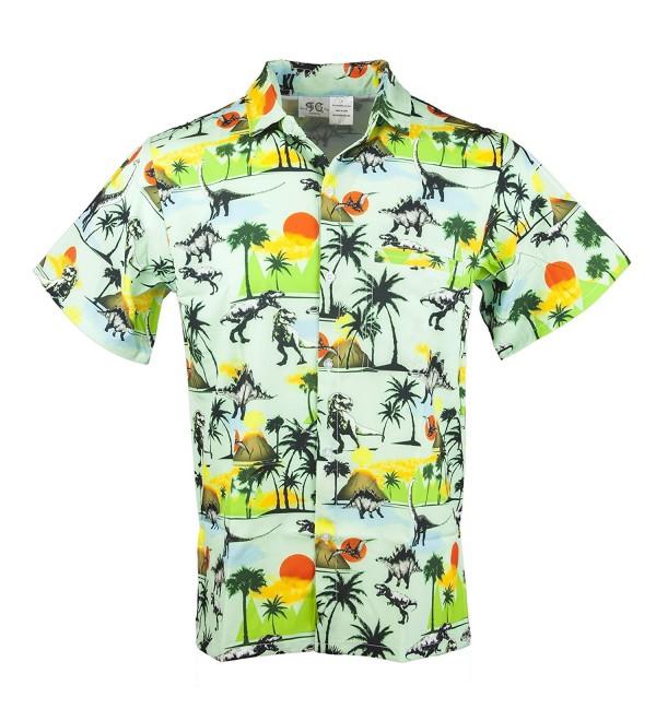 Men's Hawaiian Print Button Down Short Sleeve Shirt - Dino - CT182E0C5UG