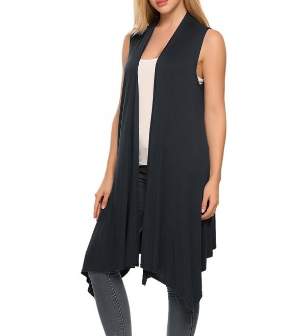 Women's Sleeveless Asymmetric Open Front Drape Long Cardigan Sweater ...