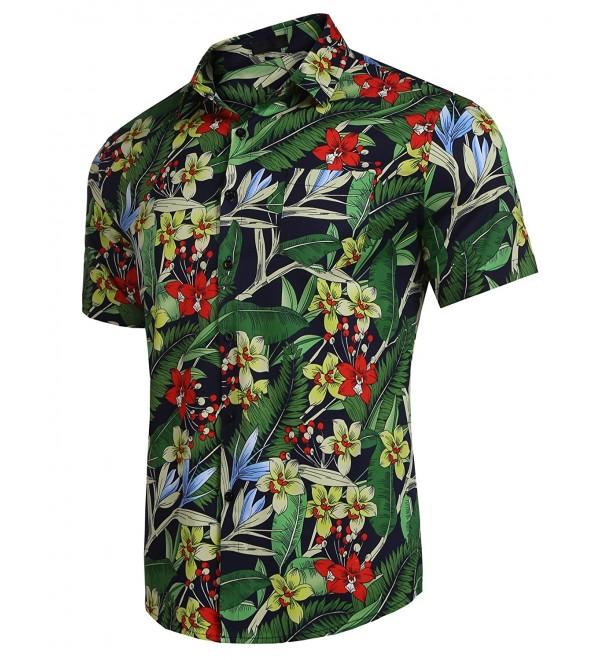 Men's Summer Short Sleeve Flower Button Down Shirt Fashion Floral Print ...