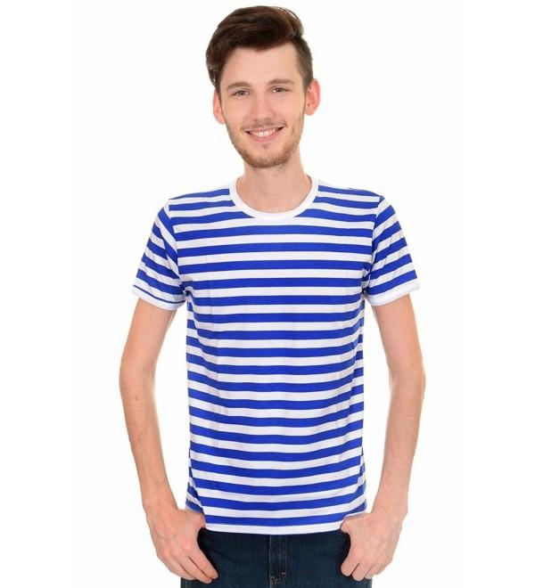 Mens Indie Retro 60's Royal & White Striped Short Sleeve T Shirt ...