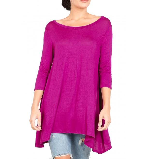 Women's 3/4 Sleeve Round Neck Relaxed Drape Tunic T Shirt Top S~3XL ...