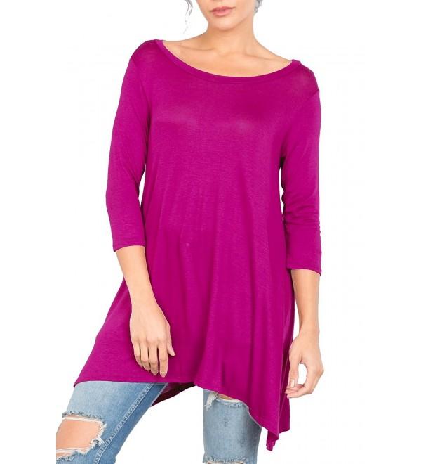 Women's 3/4 Sleeve Round Neck Relaxed Drape Tunic T Shirt Top S~3XL ...