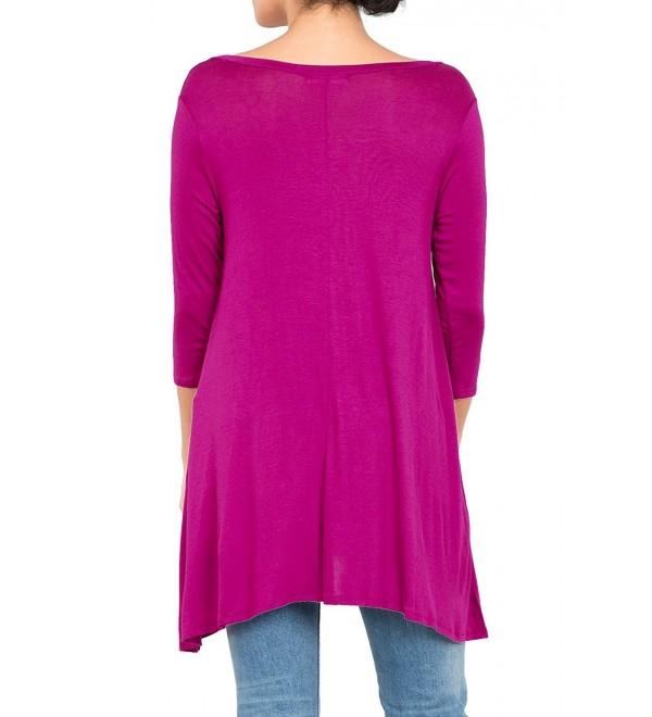 Women's 3/4 Sleeve Round Neck Relaxed Drape Tunic T Shirt Top S~3XL ...