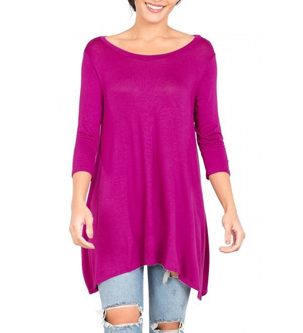 Women's 3/4 Sleeve Round Neck Relaxed Drape Tunic T Shirt Top S~3XL ...