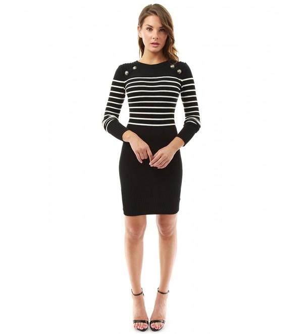 Women's Military Striped Crewneck Sweater Dress - Black - CS12MZ1C9UC