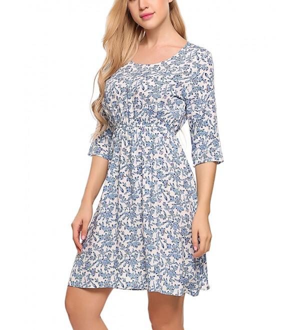 Women's Print Tunic Top Dress- 3/4 Sleeve Summer Casual T Shirt Midi ...