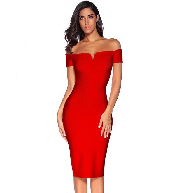 Womens Strapless Bodycon Dress Knee Length Off Shoulder Bandage Dress