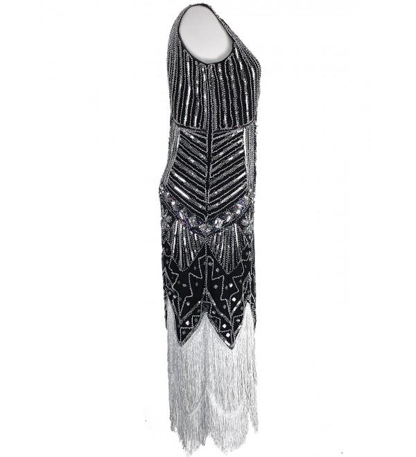 Women 1920s Gastby Sequin Art Nouveau Embellished Fringed Flapper Dress ...