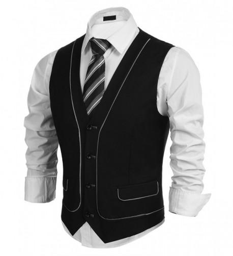 Mens's Casual V-Neck Slim Fit Suit Vest Business Waistcoat - Black ...