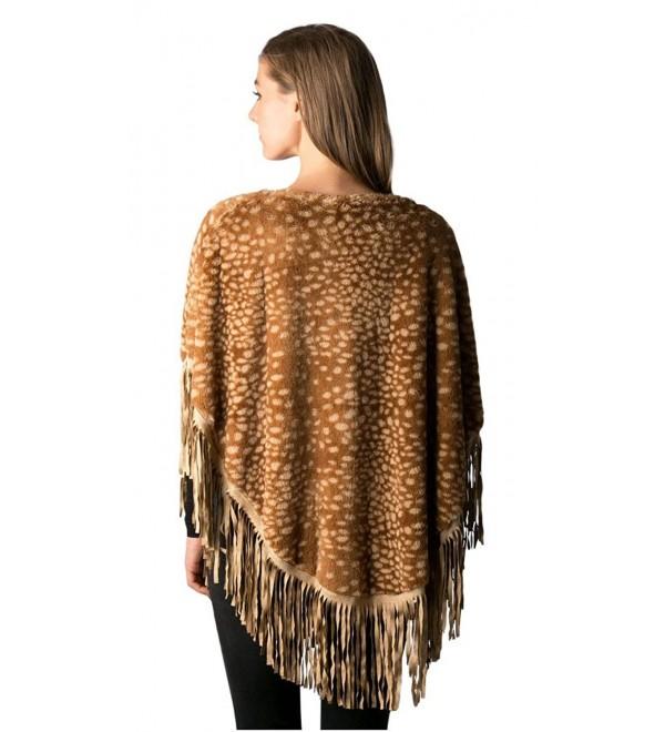 Womens Animal Print Faux Fur Poncho Top With Suede Fringe Detail - 7509 ...