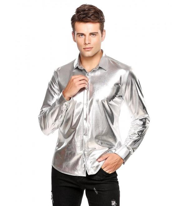 Men's Metallic Shiny Nightclub Slim Fit Long Sleeve Button Down Party ...